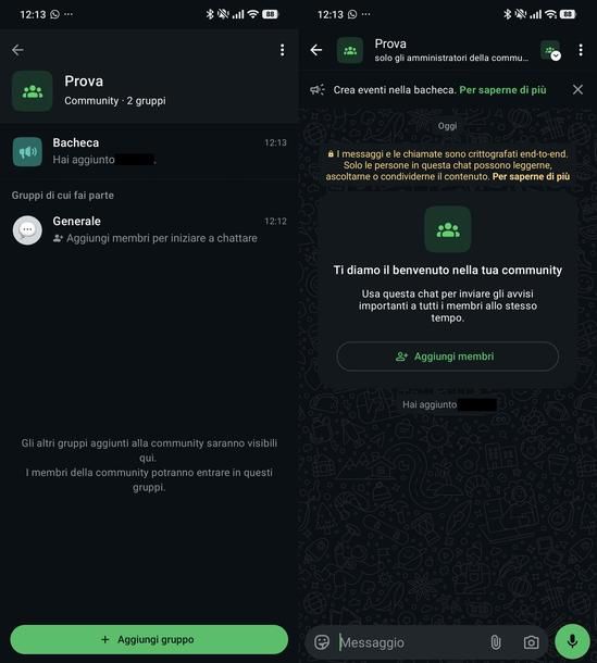 Inviare un avviso nella Bacheca Community WhatsApp Android