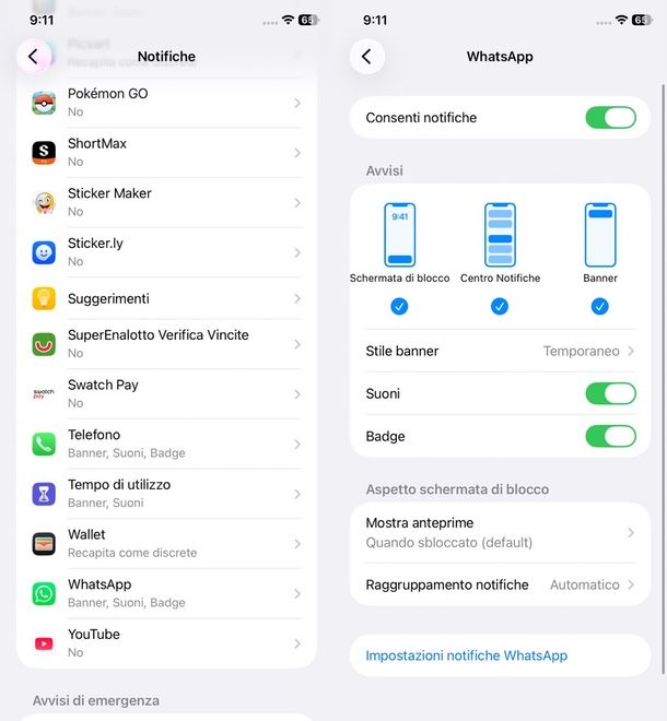 iPhone notifiche WhatsApp