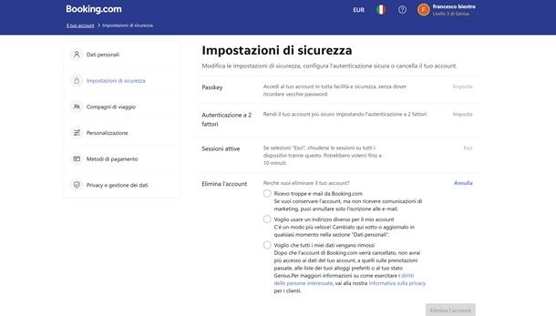 Come cancellare un account