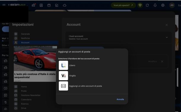 Aggiungere un account di posta Libero Mail PC