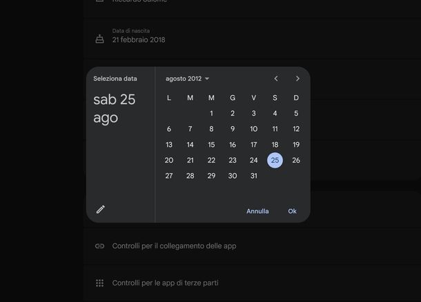 Cambiare la data di nascita Family Link PC