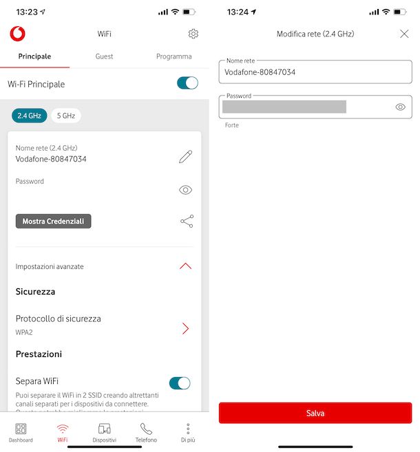 Cambiare password WiFi app Vodafone Station