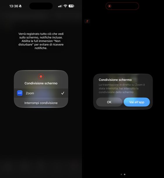 Interrompere condivisione schermo Zoom iPhone iPad