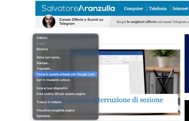 esempio di utilizzo Google Lens da Chrome
