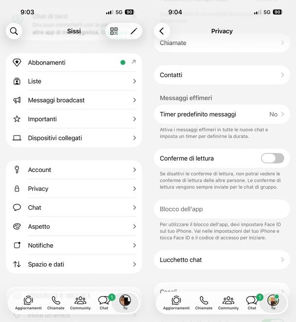 Conferme di lettura disattivate WhatsApp iPhone