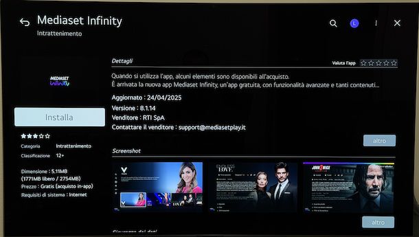 Installare Mediaset Infinity su Smart TV LG