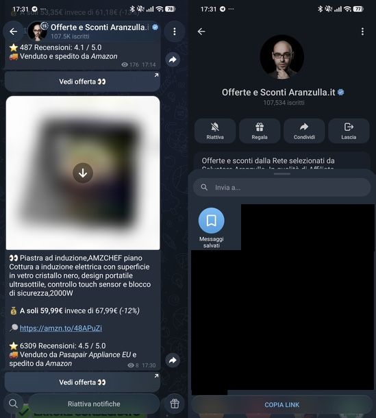 Trovare link invito canale Telegram Android