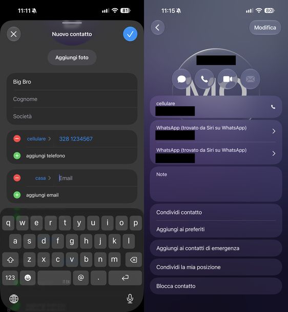 Creare un nuovo contatto iOS