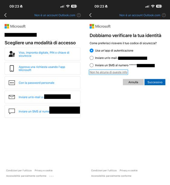 Verificare identità Outlook iPhone