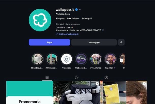 Profilo Wallapop su Instagram PC