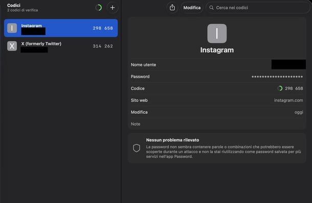 Generare il codice OTP di Instagram da Mac