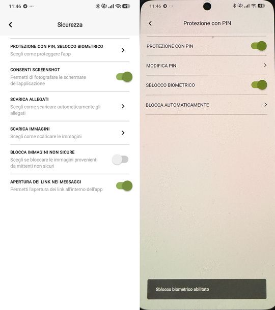 Attivare la protezione con PIN app Libero Mail Android