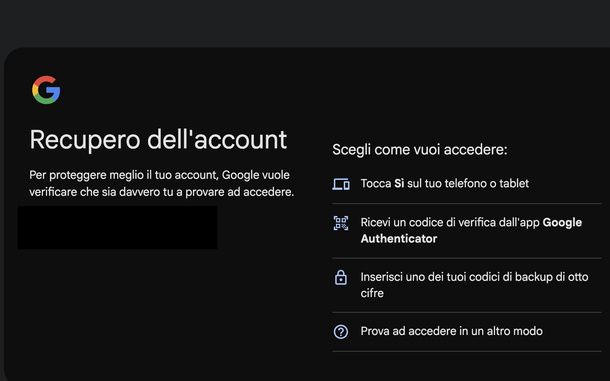 Scegliere metodo di verifica Google PC
