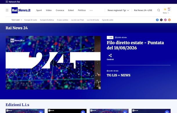 schermata sito Rai News 24