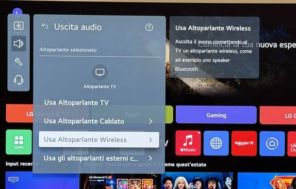 Selezionare uscita audio wireless Smart TV LG
