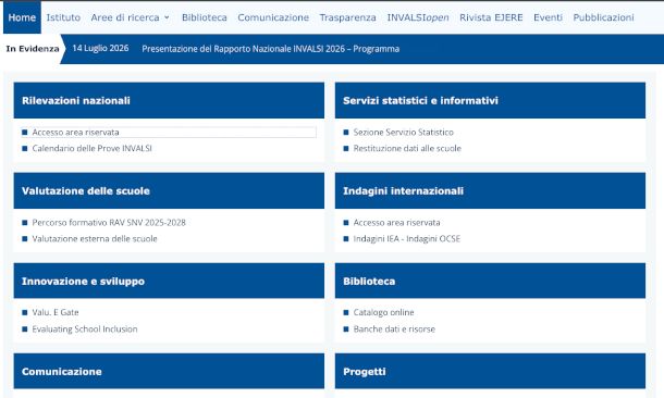home page sito INVALSI