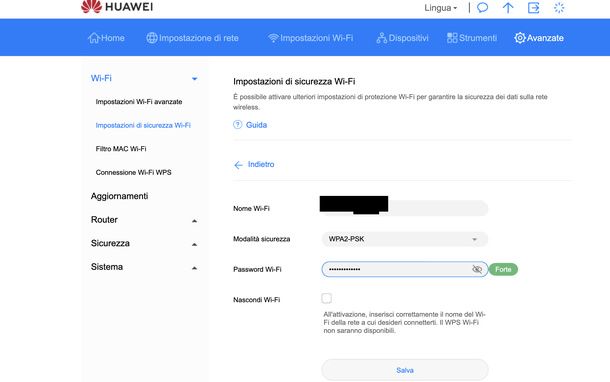Cambiare password Wi-Fi