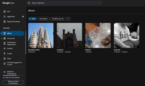 interfaccia Google Foto