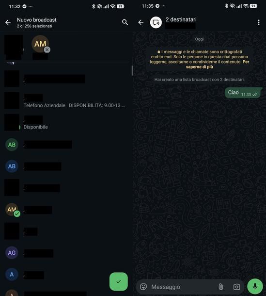Creare e inviare lista broadcast WhatsApp Android