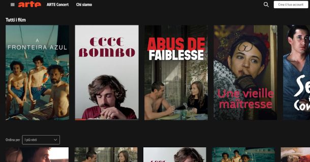 schermata home page sito ARTE