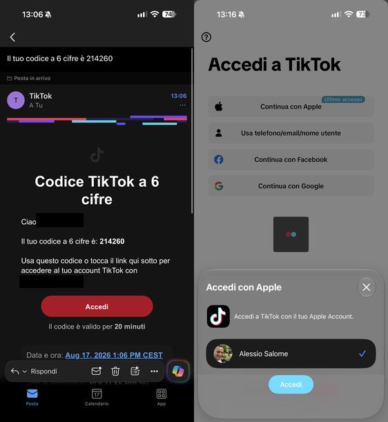 Accedere a TikTok con Email e Apple Smartphone