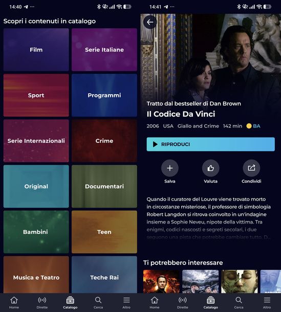 Cercare film RaiPlay Android