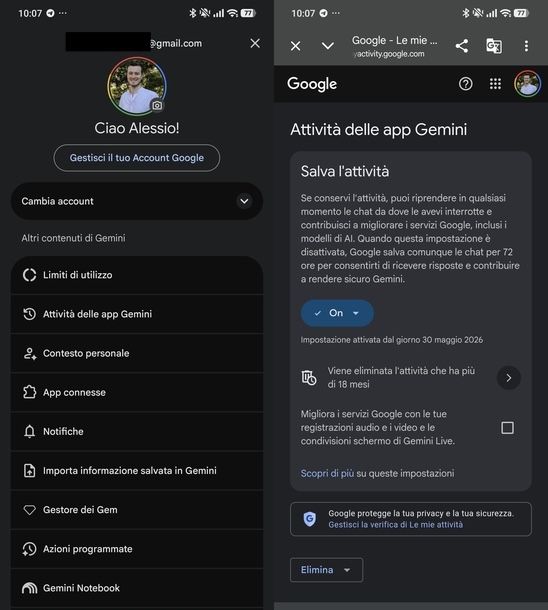 Eliminare cronologia chat Gemini smartphone