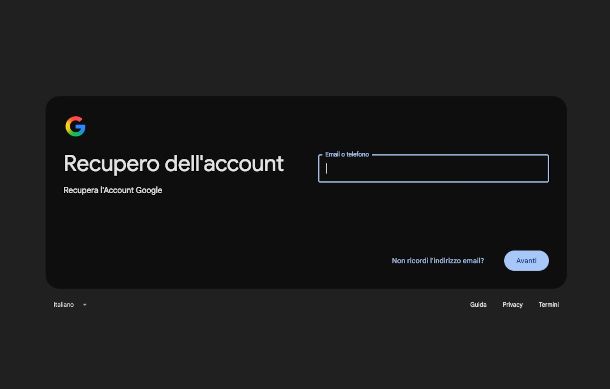 schermata recupero account Google