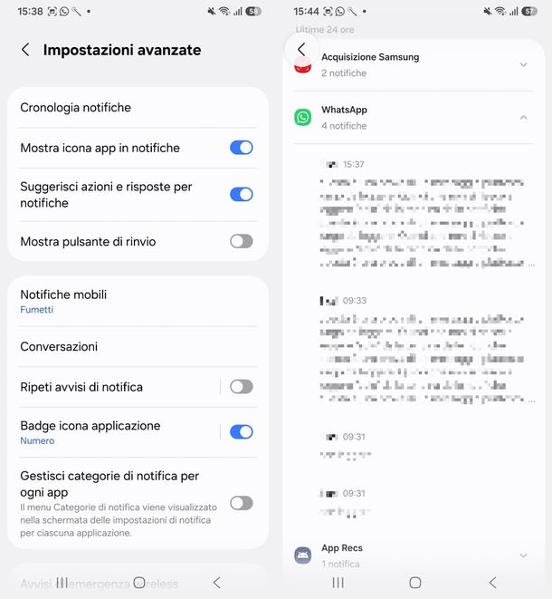 notifiche WhatsApp Android cronologia