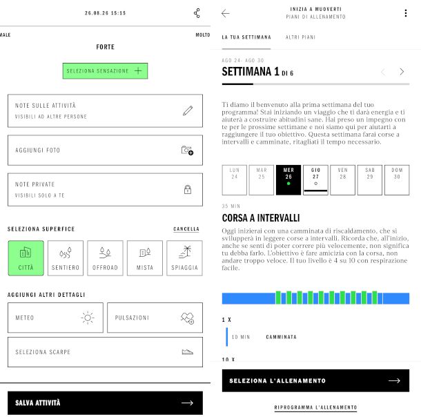 schermate app Adidas valutazione Fitness Test