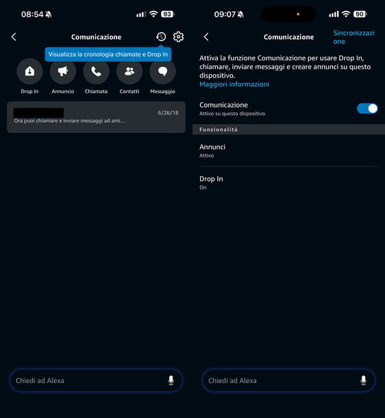 Gestire chiamate e messaggi app Alexa