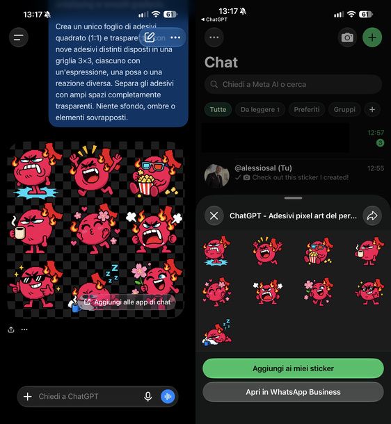 Creare adesivi per WhatsApp con ChatGPT iPhone