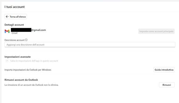 Aggiungere account Gmail Microsoft Outlook