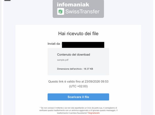 Aprire mail hai ricevuto dei file SwissTransfer PC