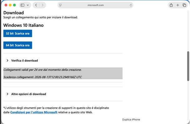 win10 iso per mac/linux