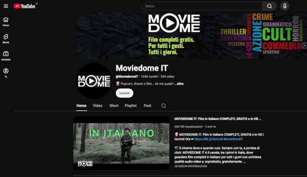 canale cinematografico su YouTube