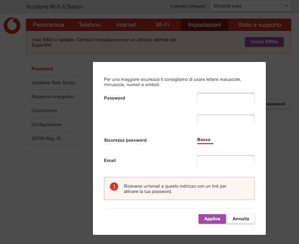 Impostare password Vodafone Wi-Fi 6 Station
