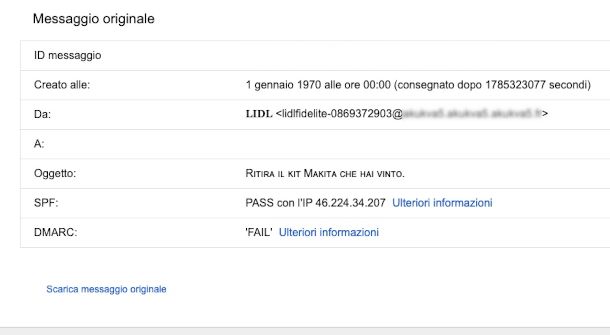 verifica dettagli messaggio su Gmail