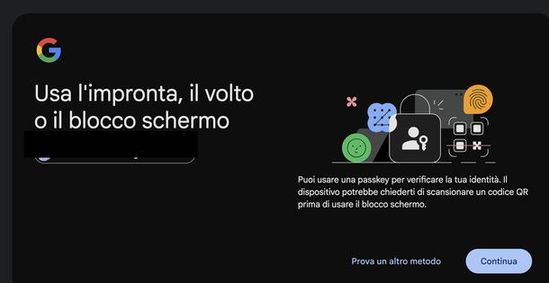 Verificare identit&agrave; con passkey Google PC