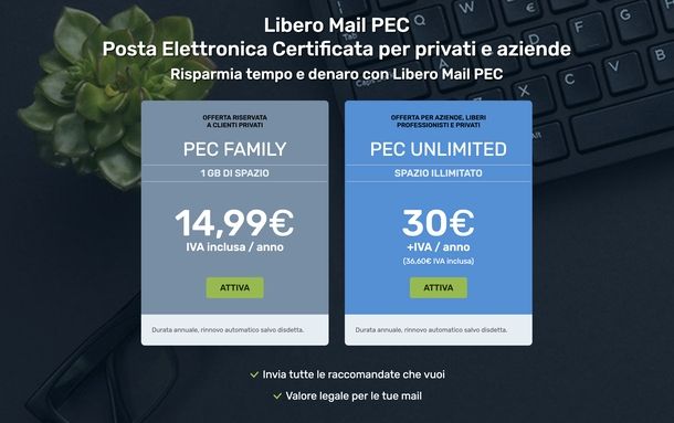 Piani Libero Mail PEC