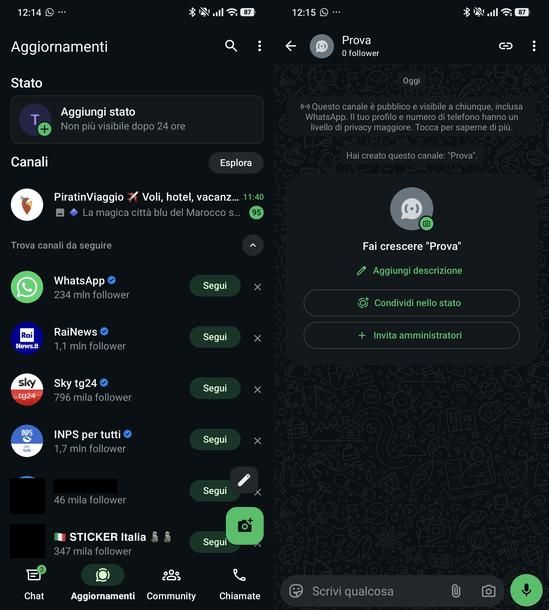 Inviare un messaggio nel Canale WhatsApp Android