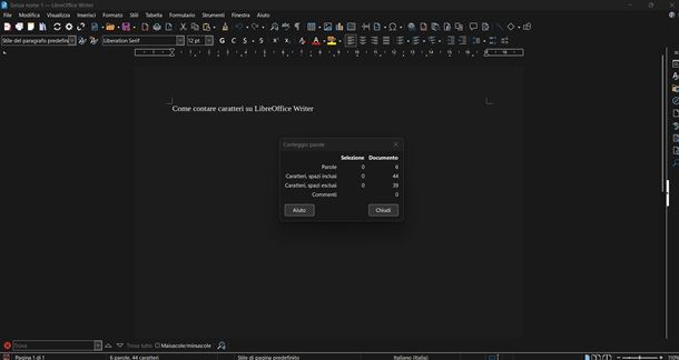 libreoffice writer conteggio parole
