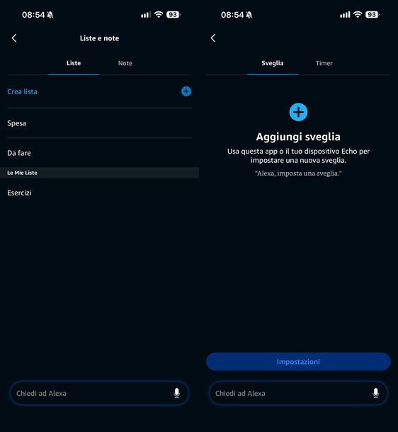 Gestire liste e sveglie app Alexa