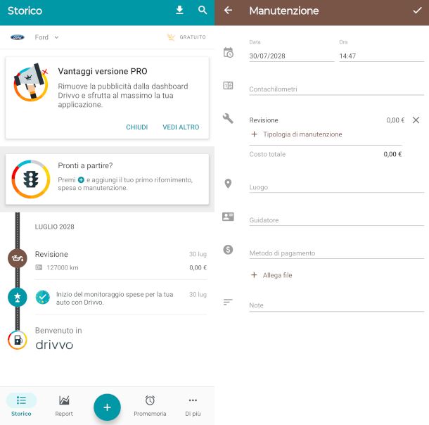 schermate app Drivvo