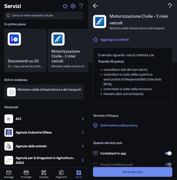 funzione Motorizzazione Civile app IO