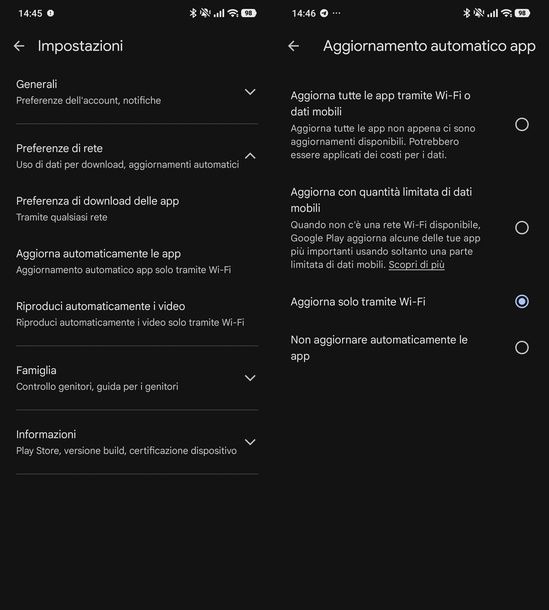 Attivare aggiornamento automatico Play Store Android
