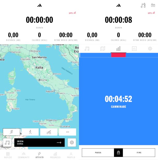 schermate app Adidas Running