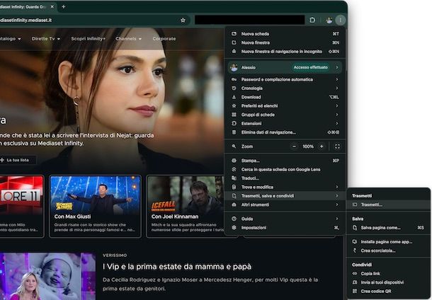 Avviare Trasmissione Mediaset Infinity Google Chrome