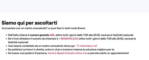 Prenotare chiamata Enel sito