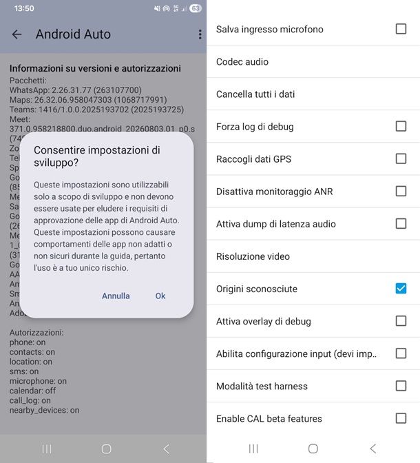 impostazioni sviluppatore android auto